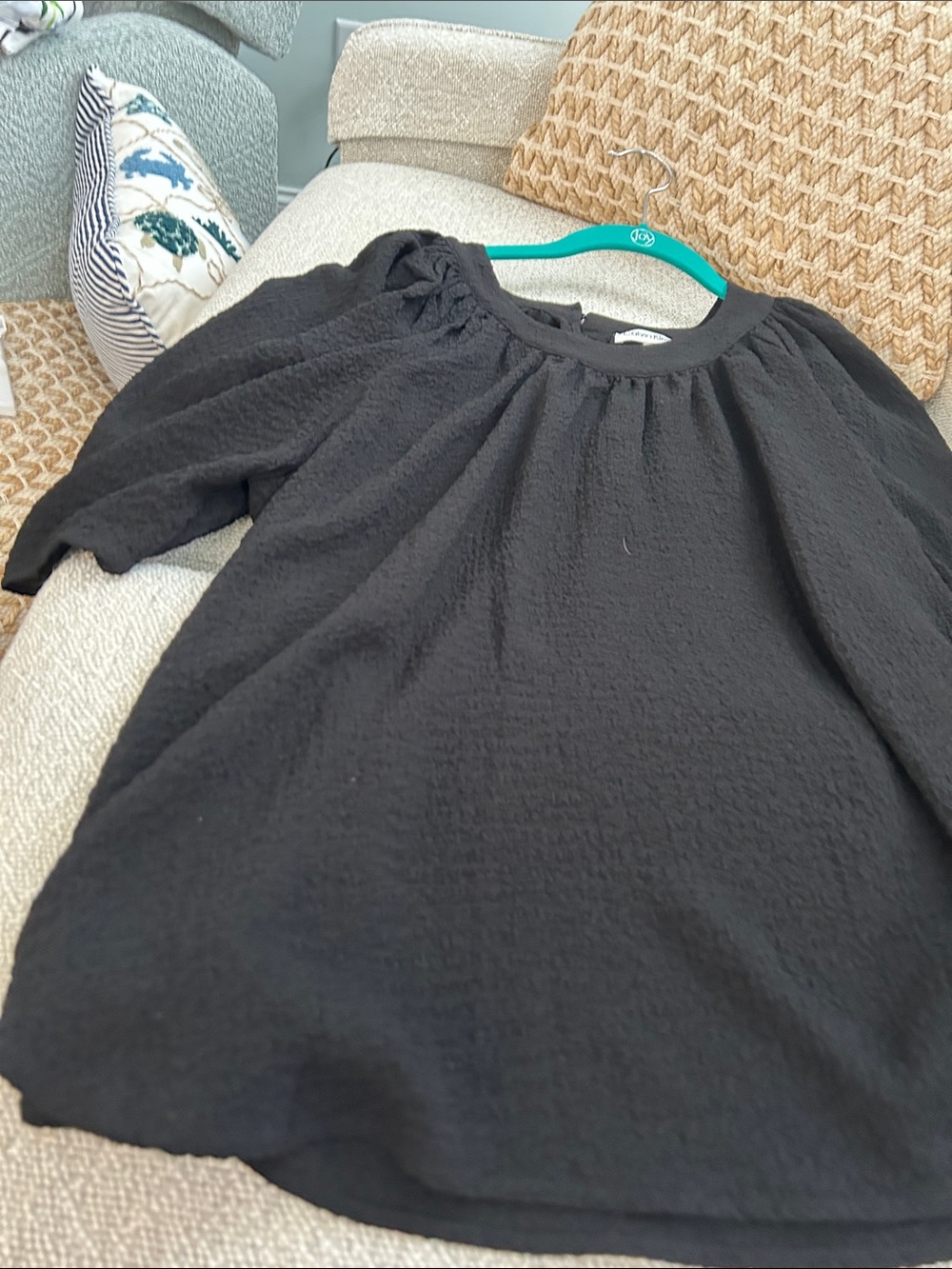 Black Textured Peasant Blouse